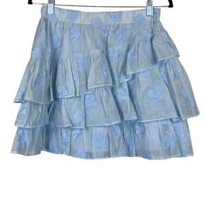 NWT WILLA STORY Cora Mini Skirt Blue Floral Medium Tiered Ruffle Made in‎ USA